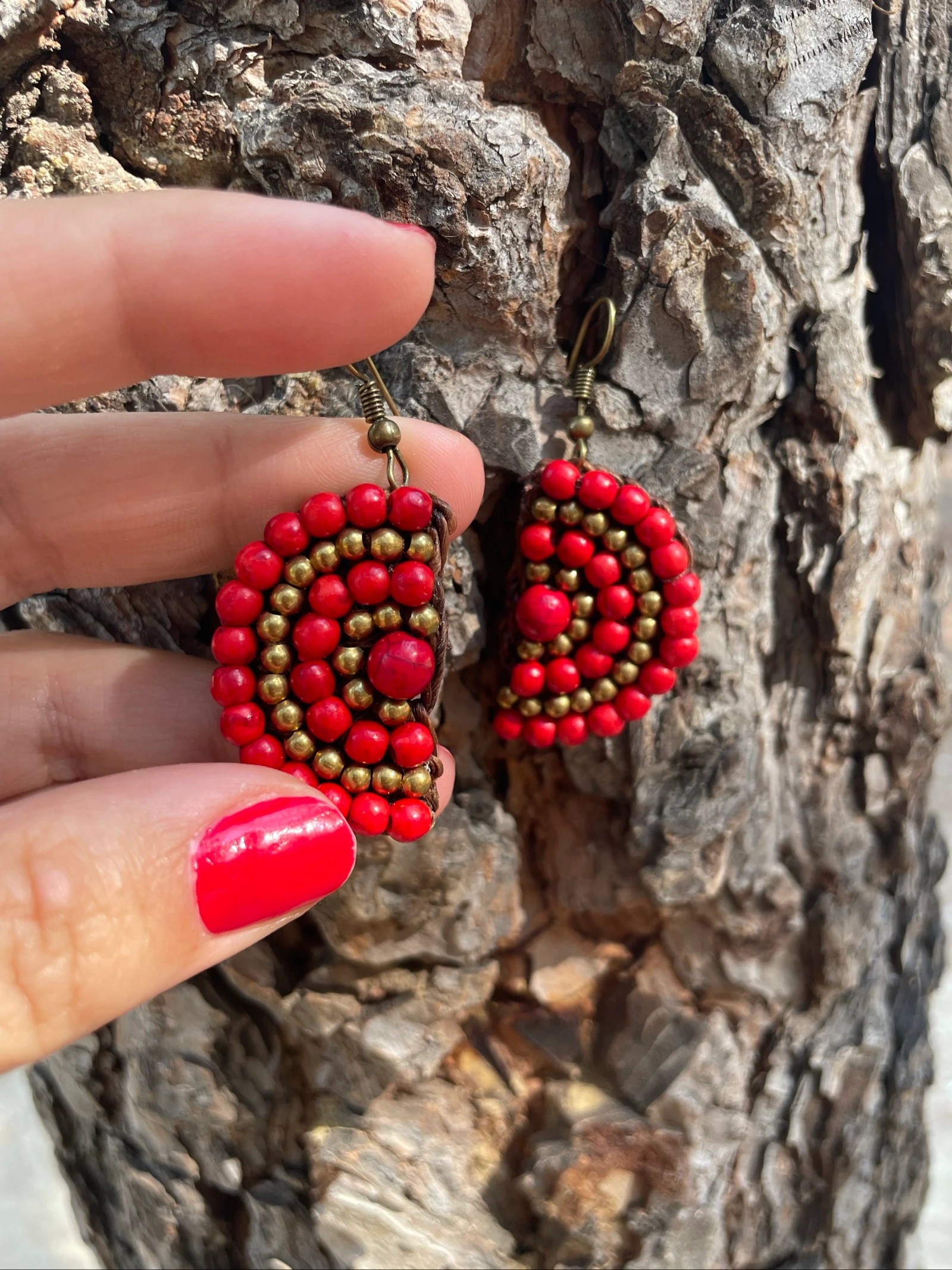 Handcrafted red boho earrings – photo 2